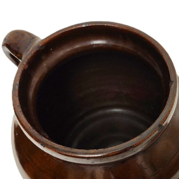 Brown Glaze Stoneware Crock Bean Pot Single Handle with Lid Antique RARE - Picture 4 of 8